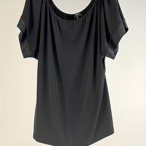 Black Express blouse, size M, wide sleeve with satin-y trim.